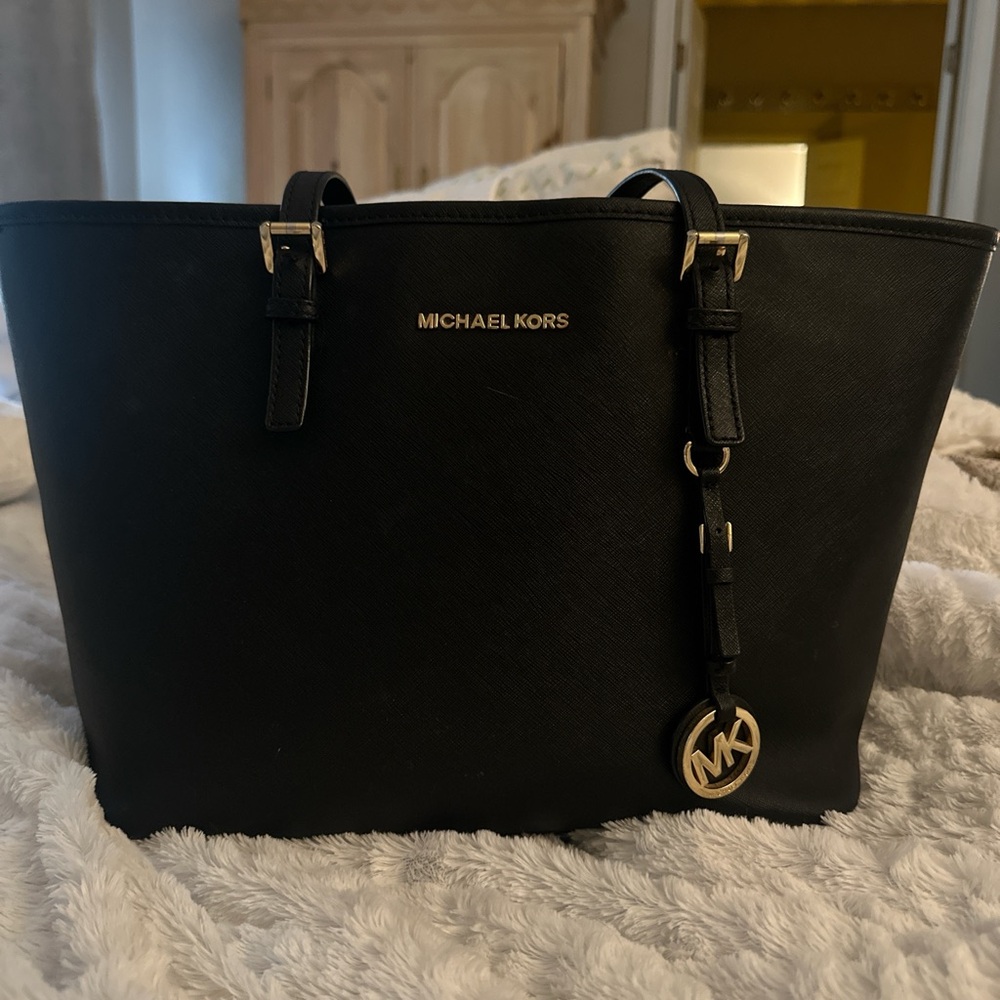 Michael Kors Black Saffiano Leather Tote with MK Charm